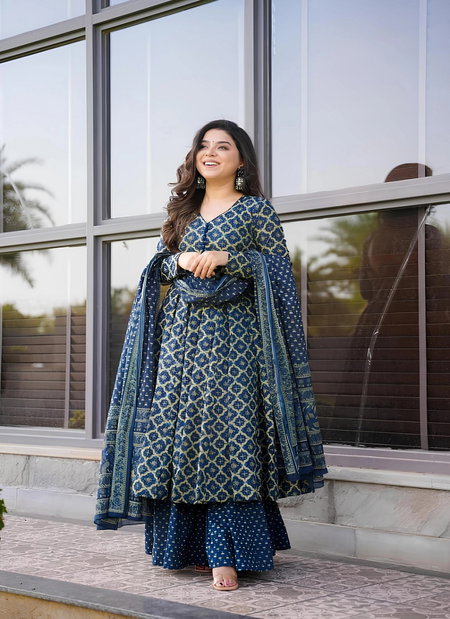 Navyblue Colour Rayon Printed Kurti With Pant Dupatta Wholesale Clothing Suppliers In India Aaradhna 2046